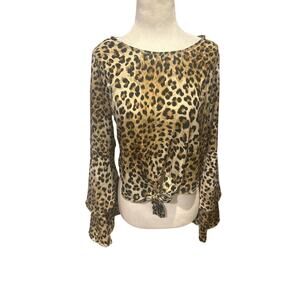 Altr’d State Cheetah Print Tie Front Bell Sleeve Blouse - Small